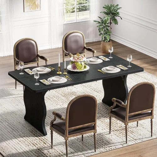 Miniatura 3 de Tribesigns Mesa de comedor negra para mesa de cocina moderna rectangular de 4 a 6 pulgadas, muebles de cocina y comedor grandes de granja