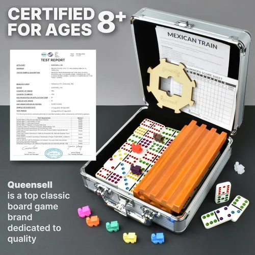 Miniatura 4 de Juego de Dominó Tren Mexicano con 4 Soportes - Dominó Doble 12 con Centro de Madera y Soportes para Fichas - Juego de Dominó Doble 12 para Noche