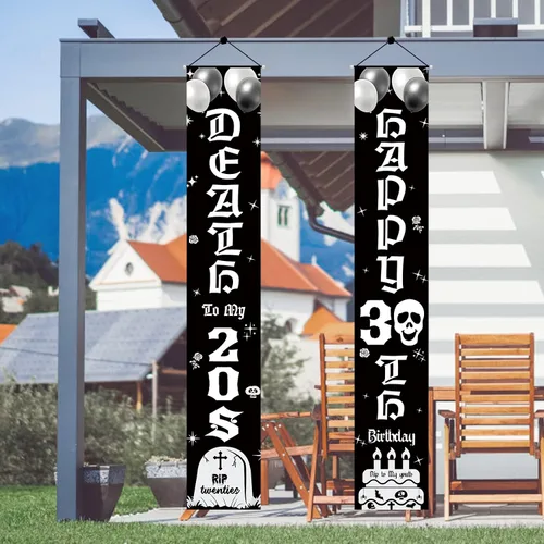 Miniatura 4 de Aodocuto Cartel decorativo para puerta de cumpleaños número 30 para mujeres y hombres, negro y blanco con la muerte a mis veinte años 30