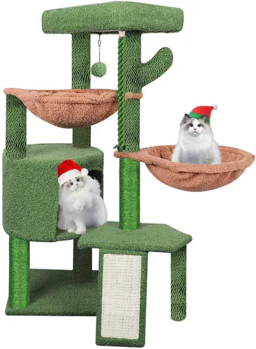 Miniatura 8 de Wang Xin Árbol para Gatos de Tres Capas con Casita para Gatos, Almohadilla para Rascar y Dos Hamacas, Beige