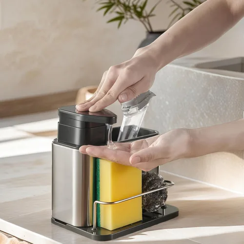 LIBODOUR Dispensador de jabón para fregadero de cocina y baño, soporte de esponja 3 en 1 para cocina, organizador de dispensador de jabón para