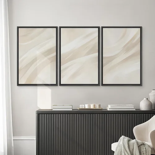 Miniatura 3 de SIGNWIN Lienzo enmarcado para pared, arte con pinceladas de flujo neutro en tonos beige abstractos, ilustraciones, arte moderno, decorativo