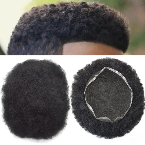 Afro Toupee para hombres negros, unidad de cabello humano brasileño de encaje francés para hombres afroamericanos africanos y negros, sistema de