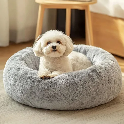 JOLLYVOGUE - Cama para perros y gatos, cama relajante y antiestrés para mascotas y perros pequeños, cojín esponjoso en forma de dona para mascotas