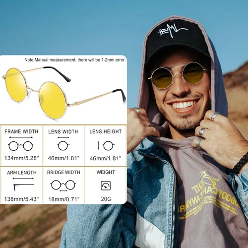 Miniatura 4 de Gafas de sol Joopin polarizadas estilo Lennon redondas gafas de sol estilo hippy redondas para mujer y hombre