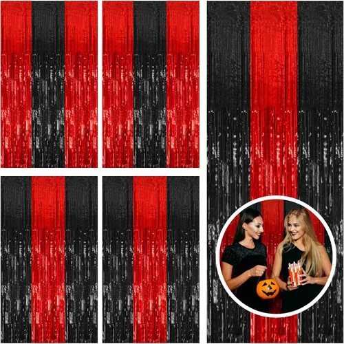 Miniatura 44 de Paquete de 2 cortinas de serpentinas negras para fiestas, telón de fondo de flecos de oropel de papel de aluminio, decoraciones para fiestas
