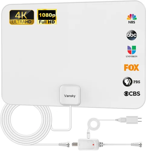 Miniatura 9 de Antena Vansky para TV de alta definición para interiores con 50 millas de alcance, amplificador de señal, fuente de alimentación USB desmontable