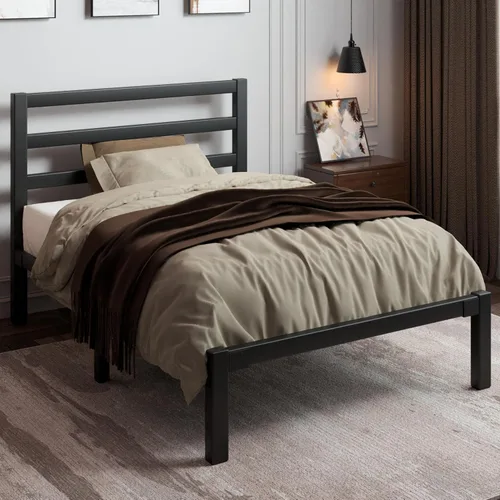 Miniatura 12 de LoVinson Base de cama tamaño King, base de cama de plataforma resistente con base de metal fuerte, almacenamiento debajo de la cama, base de Blanco