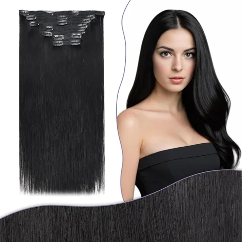 Miniatura 24 de Fshine Extensiones de cabello con broches, 22 pulgadas, 7 unidades, color marrón oscuro, doble trama, extensiones de cabello humano real con clip