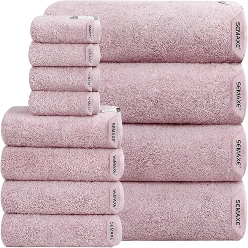 Miniatura 23 de SEMAXE - Juego de toallas de baño amarillas, 2 toallas de baño de lujo, 2 toallas de mano, 4 toallas faciales 100% algodón con bucles para colgar