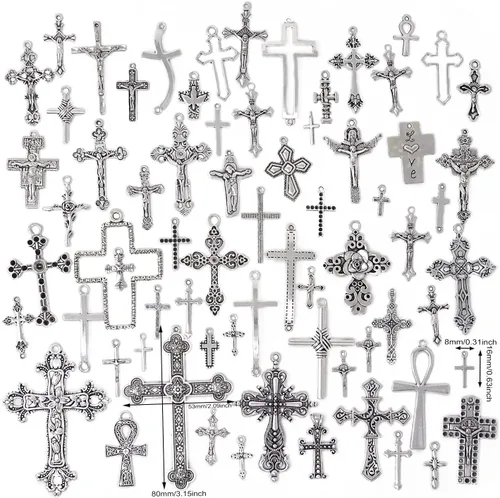 Miniatura 2 de Honbay 70 dijes de cruz mezclados de metal, chapados en plata antigua, joyería de cruz de Jesucristo, para manualidades, collares, aretes, pulseras