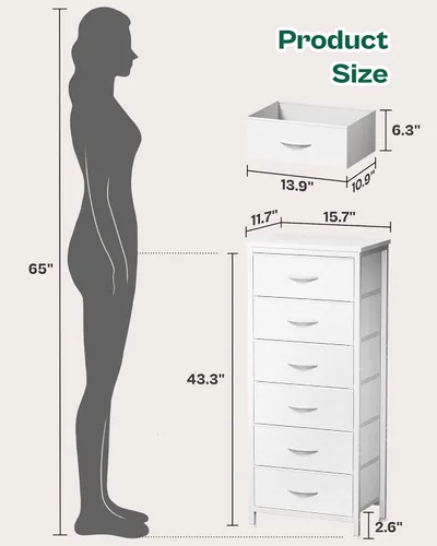 Miniatura 2 de Huuger Cómoda alta para dormitorio, cómoda estable de 7 cajones con dispositivo antipunta, cajones de piel sintética y tela, mesita de noche alta