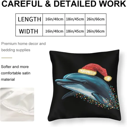 Miniatura 2 de Fundas de almohada de satén, fundas de almohada con sombrero de Papá Noel, fundas de almohada para amantes de los delfines, almohadas con cremallera