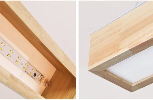 Miniatura 5 de Lámpara de techo rectangular minimalista de madera maciza de 16 W, lámpara colgante regulable de 23.6 in de largo para restaurante, comedor, isla