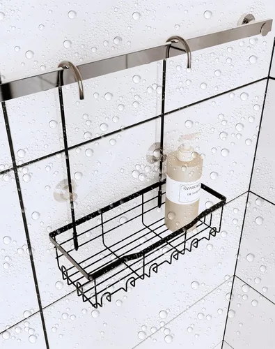 Miniatura 5 de Slizy Estante de ducha colgante, estante de almacenamiento de baño negro, organizador de puerta de baño, cesta de ducha, soporte para champú,