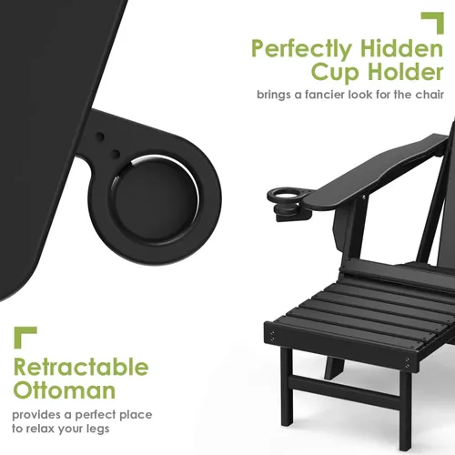 Miniatura 4 de GREENVINES Adirondack - Sillas con otomana Juego de 2 Plegables Reposapiés retráctil Plástico HDPE Silla para hoguera para todo