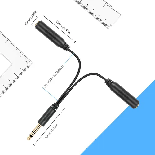 Miniatura 5 de 0.250 in 1/4 pulgadas macho estéreo a 2 conectores hembra TRS doble 1/4 "cable de altavoz de audio, cable adaptador divisor en Y