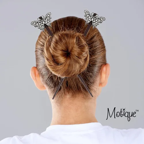Miniatura 2 de Juego de palitos para el cabello con gemas mariposas (marrón)