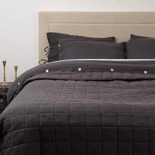 Best Home Fashion Edredón de lino y algodón con diamantes, elegancia casual, ropa de cama ligera y elegante, manta, individual, gris, 86 pulgadas de