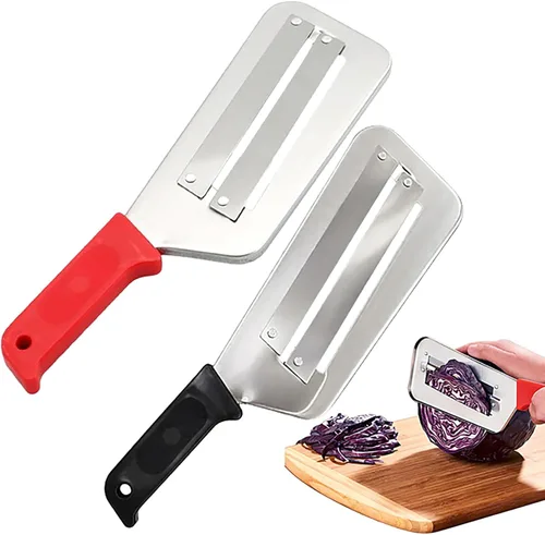 Miniatura 8 de Cuchillo triturador de acero inoxidable, cortador de doble capa, cortador de verduras multifuncional, triturador de repollo, cuchillas afiladas, Rojo