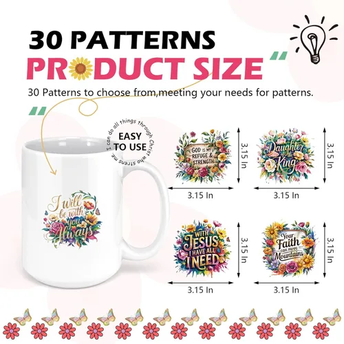 Miniatura 6 de Envolturas de taza UV DTF de la Biblia - 30 hojas de pegatinas UV DTF con citas cristianas inspiradoras para botella de agua de vidrio de 16 oz