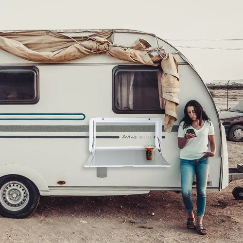 Miniatura 2 de Mesas plegables para caravanas, 31.5 x 17.7 pulgadas, mesa de pared plegable de aleación de aluminio premium, kit de mesa de pared con cerradura