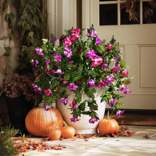Flores artificiales de gloria matutina para exteriores, 2 piezas de flores de petunias de seda sintética, plantas realistas para porche, patio,