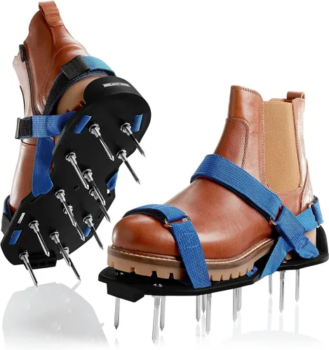 Briliantwerk Aireador de Césped con Correas Ajustables - para Aireación de Césped o como Zapatos Niveladores - Zapatos Aireadores de Césped como