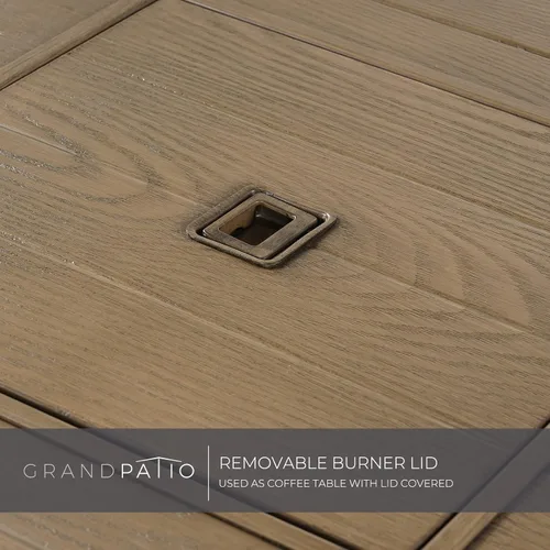 Miniatura 6 de Grand Patio - Hoguera de propano de 29 pulgadas al aire libre, mesa de hoguera cuadrada sin humo con base de cuerda, superficie de madera ligera