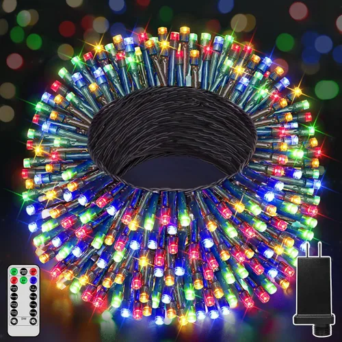 300 luces LED de Navidad de 98 pies para exteriores, luces multicolor para árbol de Navidad enchufables, 8 modos de luz parpadeante para dormitorio,
