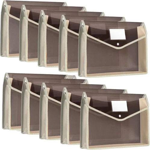 Miniatura 10 de Carpetas de plástico para archivos, 10 piezas, sobre expandible, carpeta organizadora de documentos con cierre a presión y bolsillo, bolsa Negro