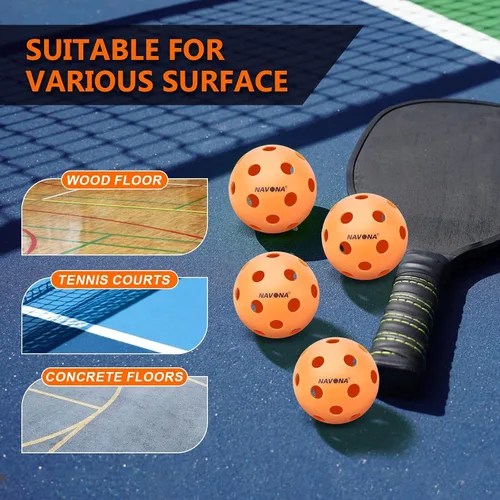 Miniatura 7 de Navona 40 Pack Premium 26-Holes Orange Indoor Pickleball Balls, Meet USAPA Official Requirement, Perfectly Balanced, High Bounce True Flight