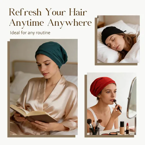 Miniatura 6 de 2 Pcs Adjustable Silk Hair Bonnet for Sleeping, Satin Lined Sleep Cap for Women and Men, Silk Hair Wrap Slouch Beanie.