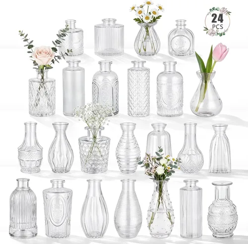 Miniatura 17 de Paquete de 12 jarrones de flores azules BEAHOT para decoración de boda, jarrón de cristal para decoración de mesa, jarrón pequeño para el hogar, día
