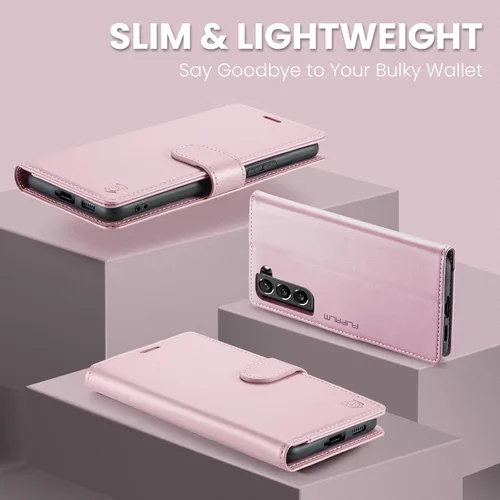 Miniatura 6 de FLIPALM Funda tipo cartera para Samsung Galaxy S22 Plus, con bloqueo RFID, soporte para tarjetas de crédito, de piel sintética, con función atril
