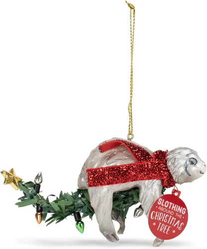 DEMDACO Perezoso perezoso alrededor del árbol de Navidad, adorno de resina para árbol de Navidad, 3.5 x 2.5 pulgadas