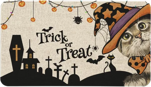 Roszwtit Tapete de puerta de Halloween de 30 x 17 pulgadas, tapete de gato para interiores y exteriores, tapete antideslizante para decoración de