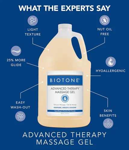 Miniatura 5 de BIOTONE Gel de masaje de terapia avanzada, suave y sedoso sin sensación de aceite, ideal para trabajar, sin aceite de nueces, hipoalergénico