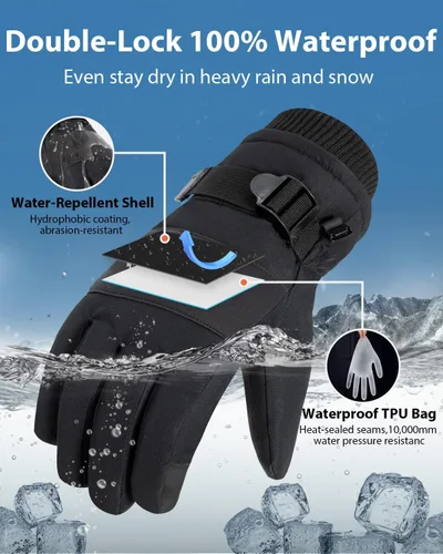 Miniatura 3 de Pixel Panda Guantes de invierno para hombre impermeables, guantes para climas fríos extremos para mujer con Thinsulate de 3M y forro polar grueso