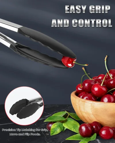 Miniatura 6 de Pinzas de cocina resistentes al calor de 600ºF, pinzas de cocina de bloqueo premium con puntas de silicona, pinzas antideslizantes para cocinar, 3