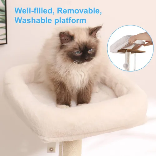 Miniatura 5 de Hey-brother Árbol para gatos con recinto de caja de arena XL, torre para gatos todo en uno para gatos de interior con hamaca grande, cama, estación