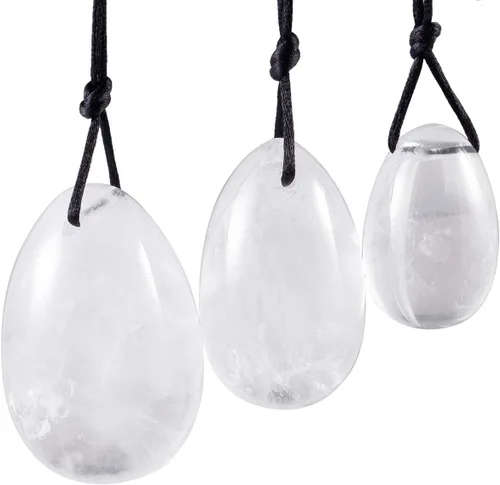 Miniatura 16 de mookaitedecor Juego de 3 huevos Yoni de cuarzo rosa, preperforados con cuerda sin encerar, piedras de masaje para mujeres para fortalecer los rosado