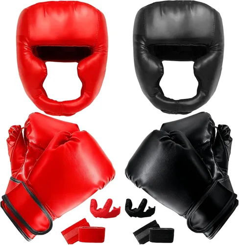 14 Pcs Boxing Set Boxing Equipment Set for Beginners Including 2 Pair of 6 oz Boxing Gloves Headgear Helmet Hand Wraps Mouth Guards Gifts Training