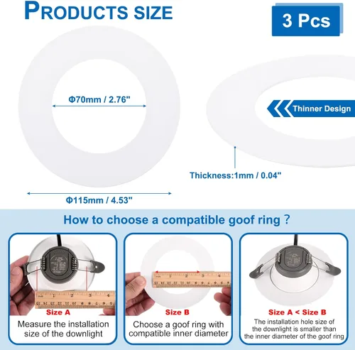 Miniatura 2 de PATIKIL Anillos de goof de 2.76 pulgadas de diámetro exterior de 4.53 pulgadas para luz empotrada, paquete de 3 anillos de iluminación de metal