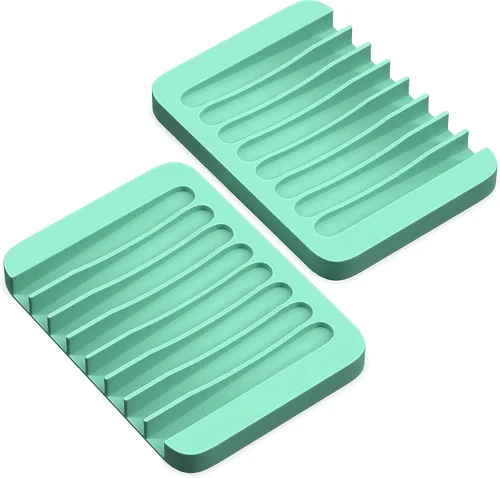 Miniatura 7 de ZAPPOWARE - Jabonera autodrenante para barra de jabón, paquete de 2 protectores de jabón de drenaje de cascada de silicona azul para ducha, baño