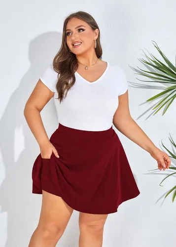 Miniatura 5 de Hanna Nikole - Minifalda básica para mujer, de talla extragrande, falda pantalón básica y versátil, de tenis, falda skater con bolsillos