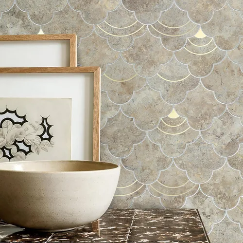 Miniatura 3 de COLAMO 10 piezas de lujo para despegar y pegar, azulejos adhesivos inteligentes de metal dorado mezcla de piedra sintética, pegar en chorro de agua