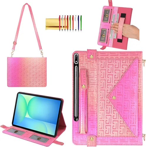 Miniatura 59 de Bolso Funda para Samsung Galaxy Tab S10 FE/S9 FE 10.9"/S9/S8/S7 11", Techcircle Folio con Soporte Cruzado, Billetera con Ranura para Lápiz S Pen