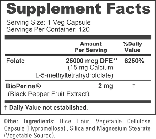 Miniatura 4 de NusaPure L Metilfolato 15 mg, 120 cápsulas vegetales, bioperina y vegano