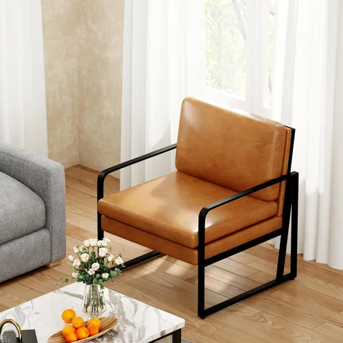 Miniatura 3 de ALISH Sillas de acento, sillón tapizado, sillas modernas de sala de estar, sillón de lino con brazos laterales, sillas de lectura con patas de metal